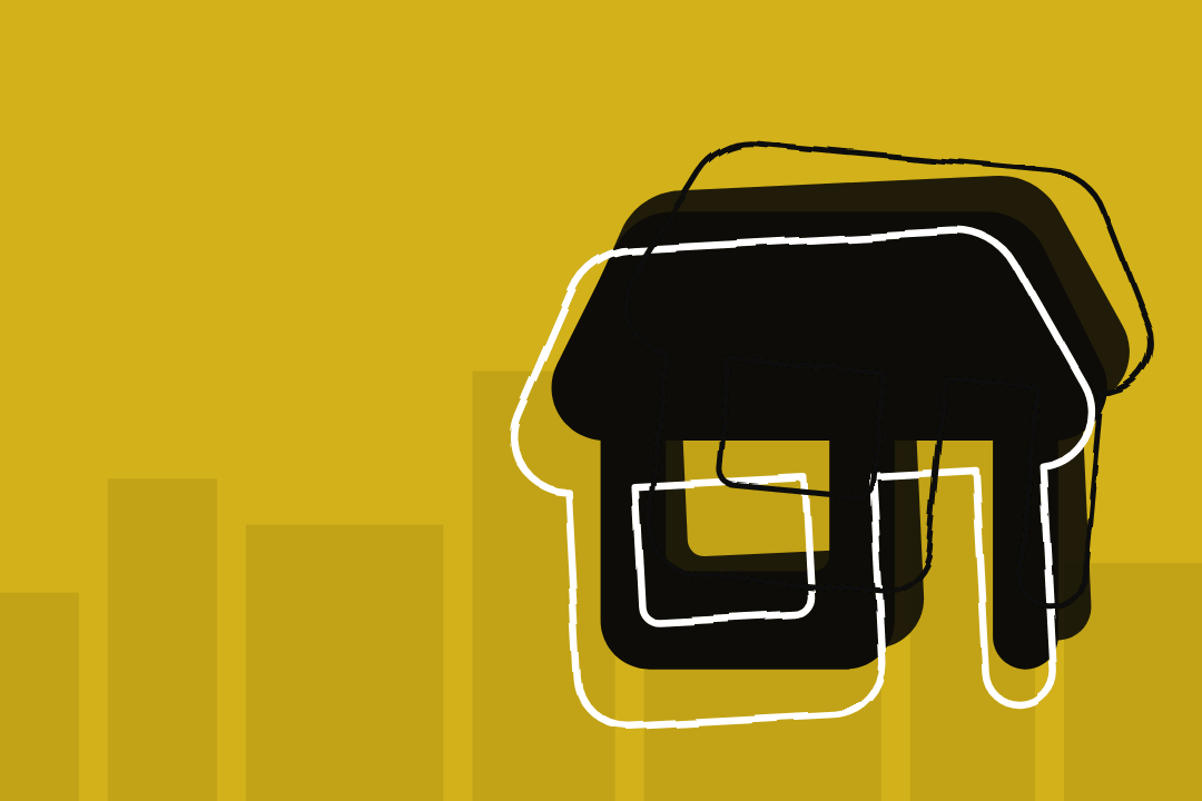 Black storefront silhouette with hand-drawn outlines on gold city skyline background — Business Types We Help
