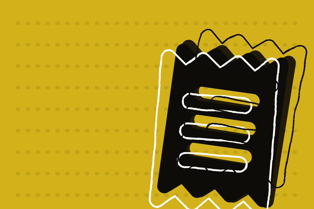 Black receipt silhouette with hand-drawn outlines on gold dotted ledger lines background — Hidden Fees in Marketing Contracts