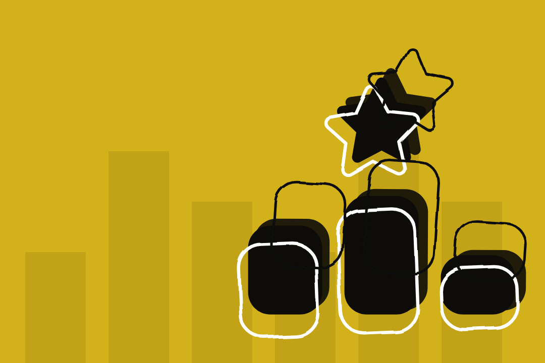 Black ranking podium with star silhouette with hand-drawn outlines on gold bar chart background — Lead Generation Results Comparison